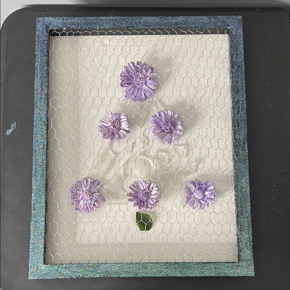 Handcrafted Sea Glass Purple Flower Wall Art